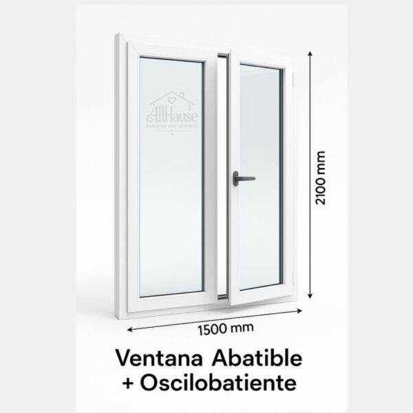 V1 Ventana Abatible + Oscilobatiente PVC Blanca 150x210 cm – Perfil Megaline 6 Cámaras