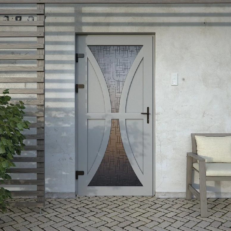 Puerta PVC blanca con arco y cristal – modelo clásico elegante