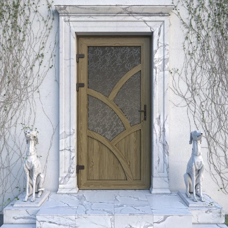 Puerta PVC diseño curvo orgánico en acabado roble claro